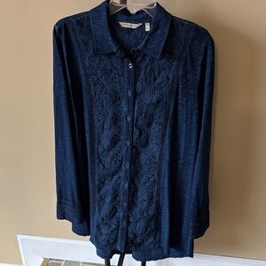 Soft Surroundings Midnight Blue Button Down Shirt large